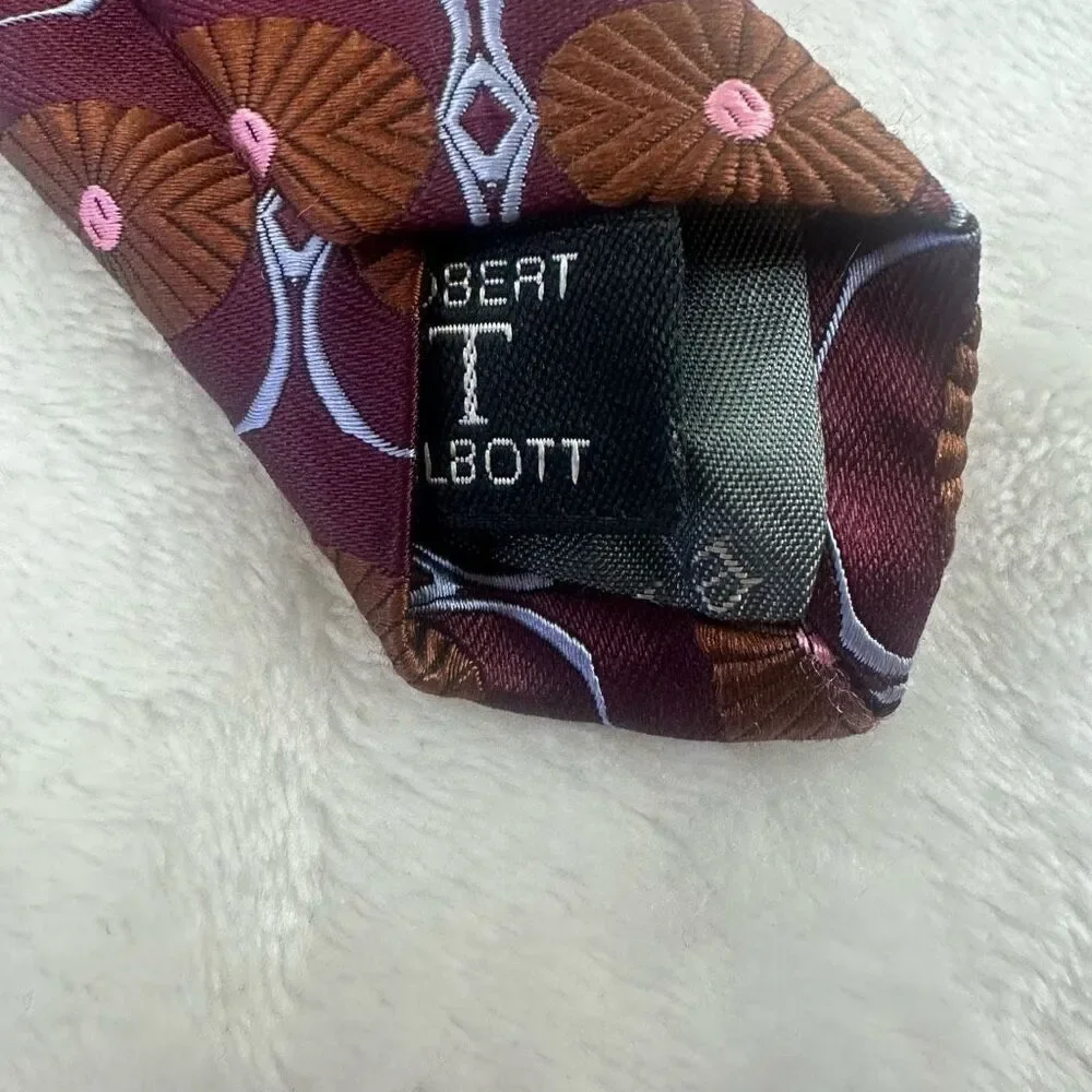 Robert Talbott Handsewn 100%‎ Silk Necktie Retro Mod Print Dark Jewel Tone